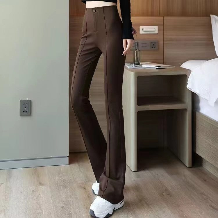 Pantalon de costume moulant en spandex pour femme, noir, marron, passe-partout