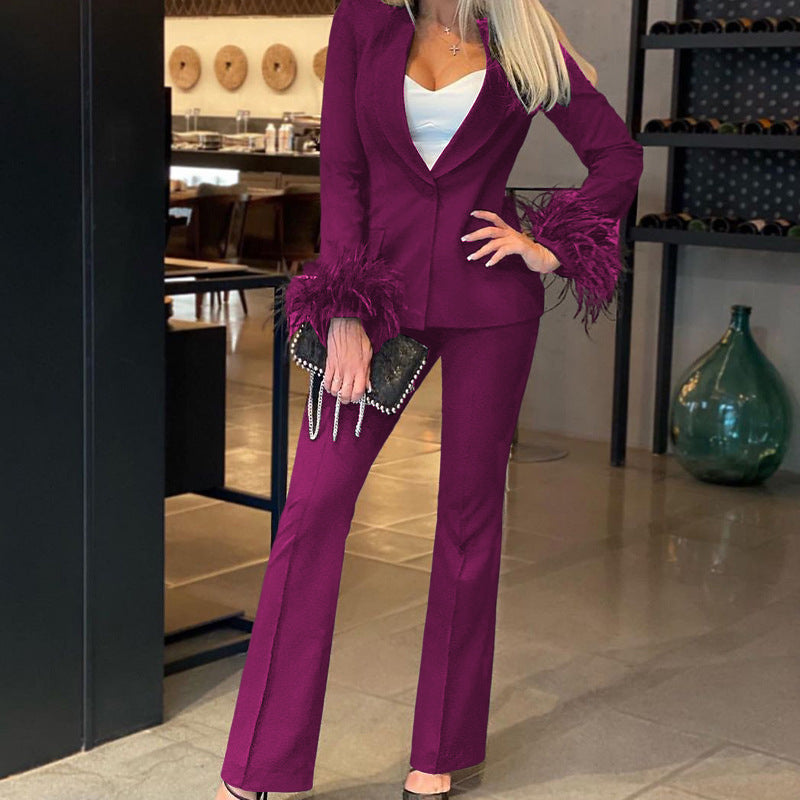 Ensemble décontracté tendance femme à manches longues avec veste et pantalon