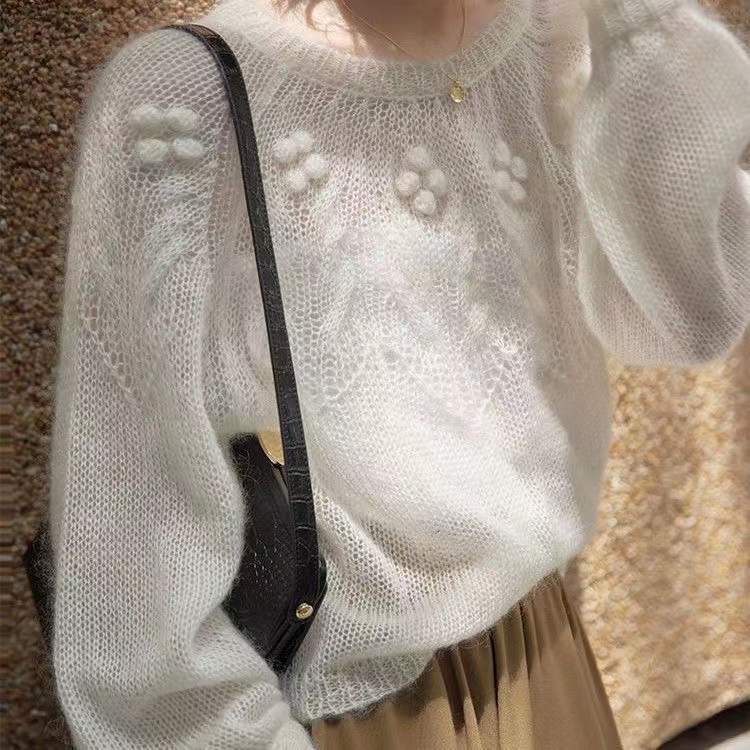 Pull rétro en mohair blanc de haute qualité pour femme