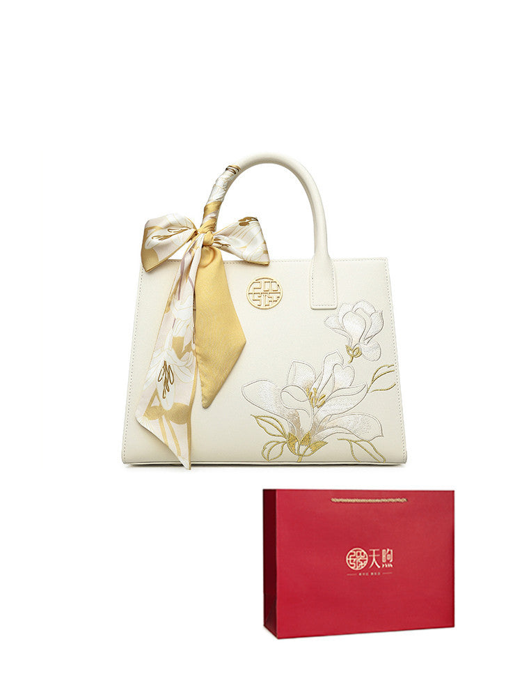 Sac à main en cuir de vachette blanc nacré – Cadeau pour belle-mère – Sac de réunion haut de gamme