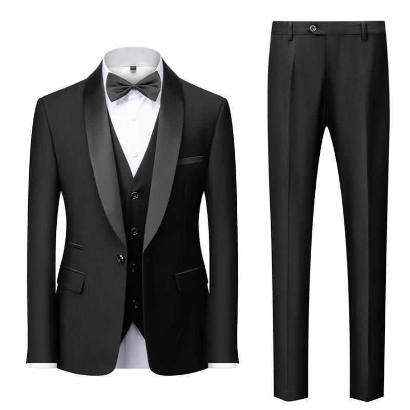 Men's Three-Piece Slim Fit Suit Set Green Collar for Wedding Performance and Formal Events