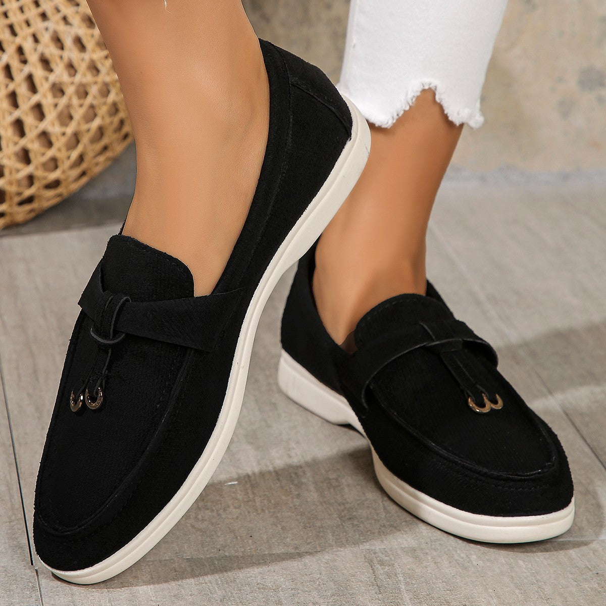 Chaussures Plates Décontractées à Enfiler à Bout Rond et Talon Plat pour Femmes Fortes