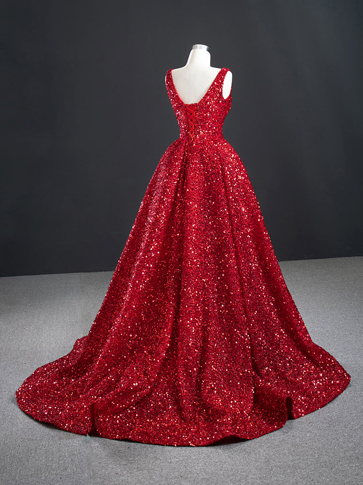 Robe de mariée bustier en V, jupe tutu à sequins