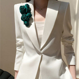 Veste de costume blanche en polyester pour femme – Style rétro artistique