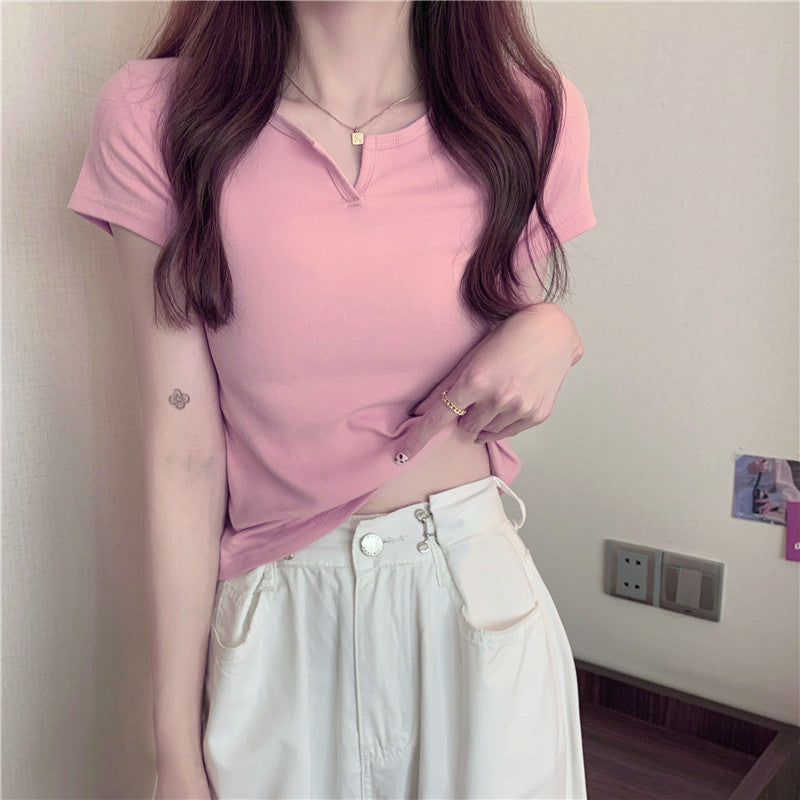 Women's Slim Fit Midriff-Baring Short Sleeve T-Shirt in Milk Silk