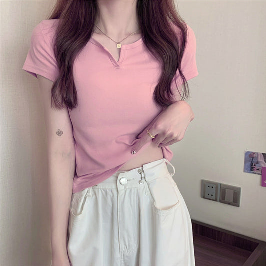 Short Women's Summer Design Slim Fit Midriff-baring T-shirt