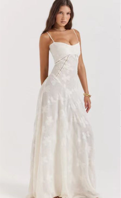 Elegant Strapless Lace Suspender A-Line Dress for Women