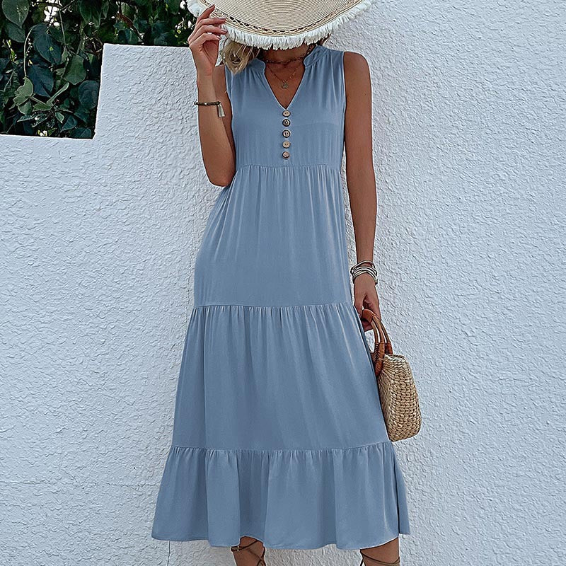 Sleeveless Loose Cotton Sundress Mid-Length Solid Colors