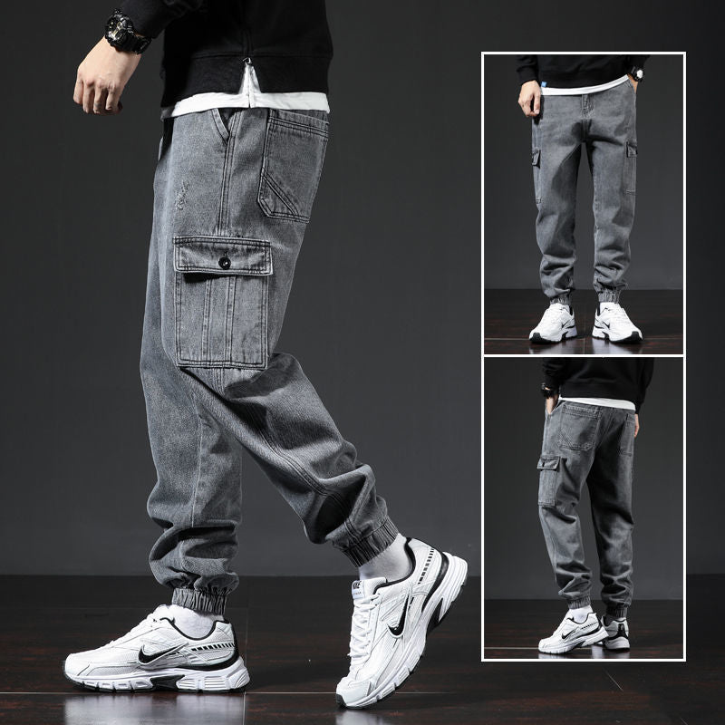 Multi-Pocket Men’s Jeans in Blue, Black & Gray Cotton