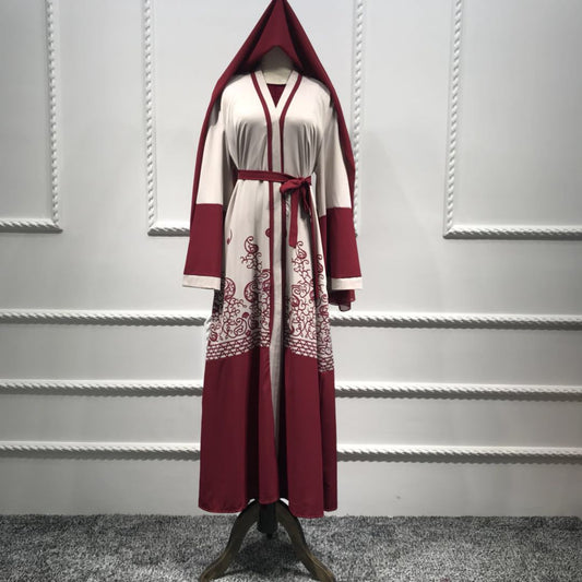 Robe musulmane imprimée, tunique Jubah, robe rouge arabe