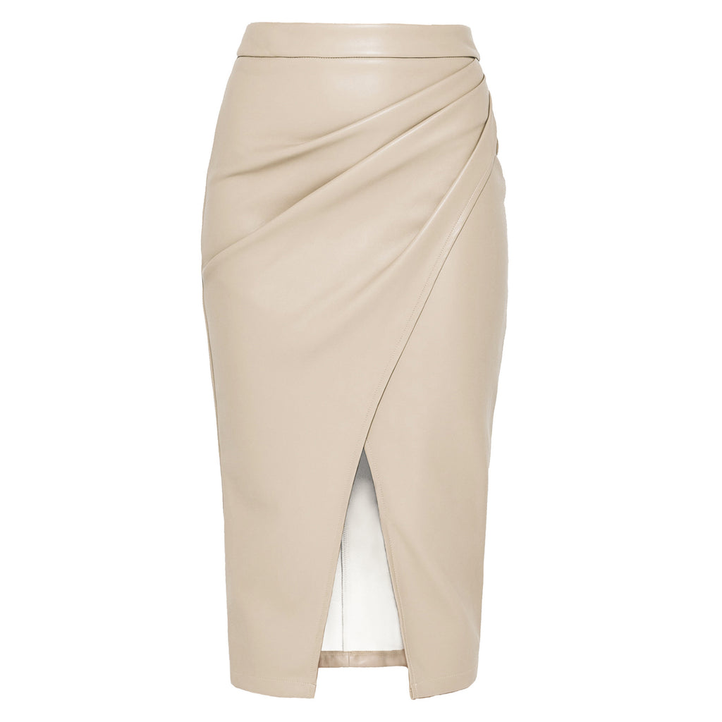 Women's High Waist Zipper Pleated PU Leather Skirt