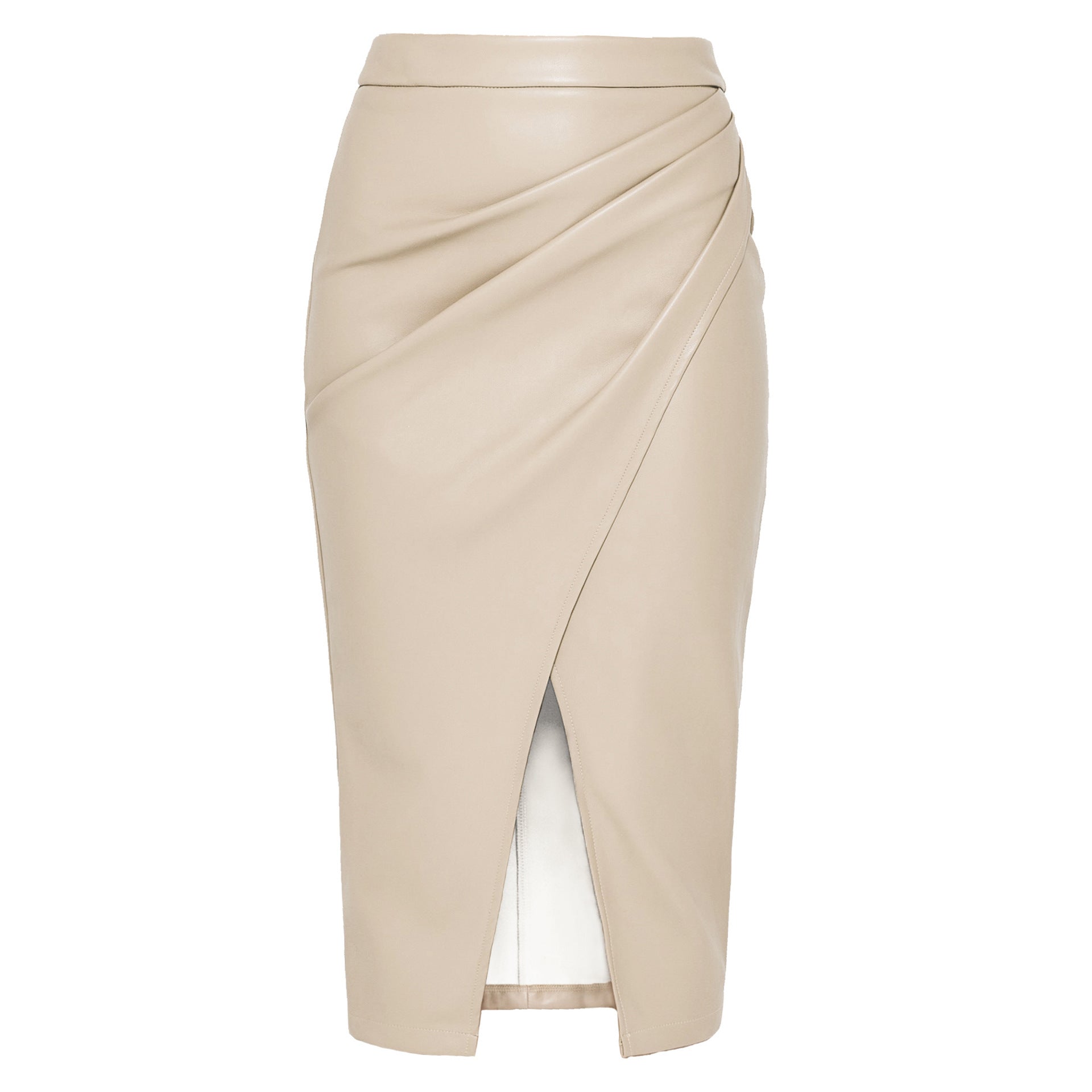 Women's High Waist Zipper Pleated PU Leather Skirt