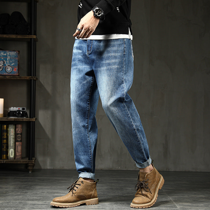 Jean harem homme en coton extensible taille haute grande taille ample