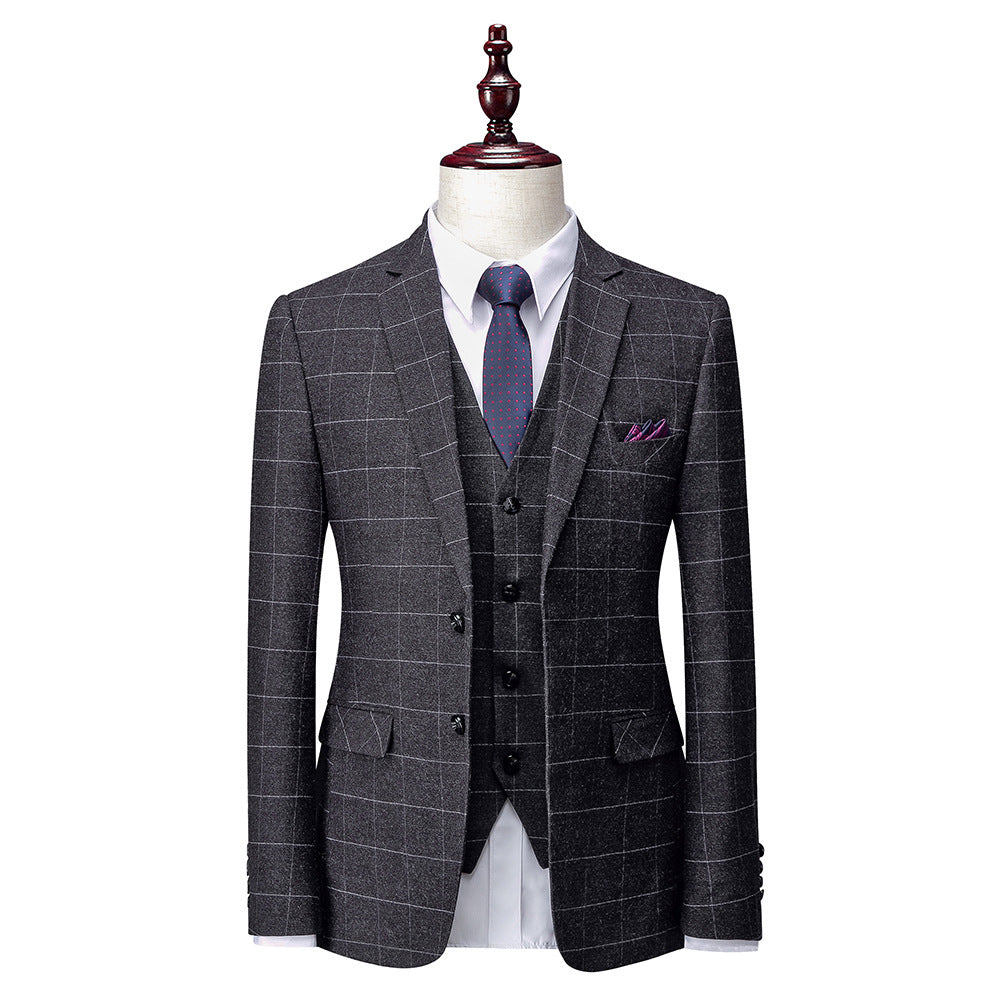 Men's Slim Fit Dark Grey Business Wedding Groom Suit Polyester