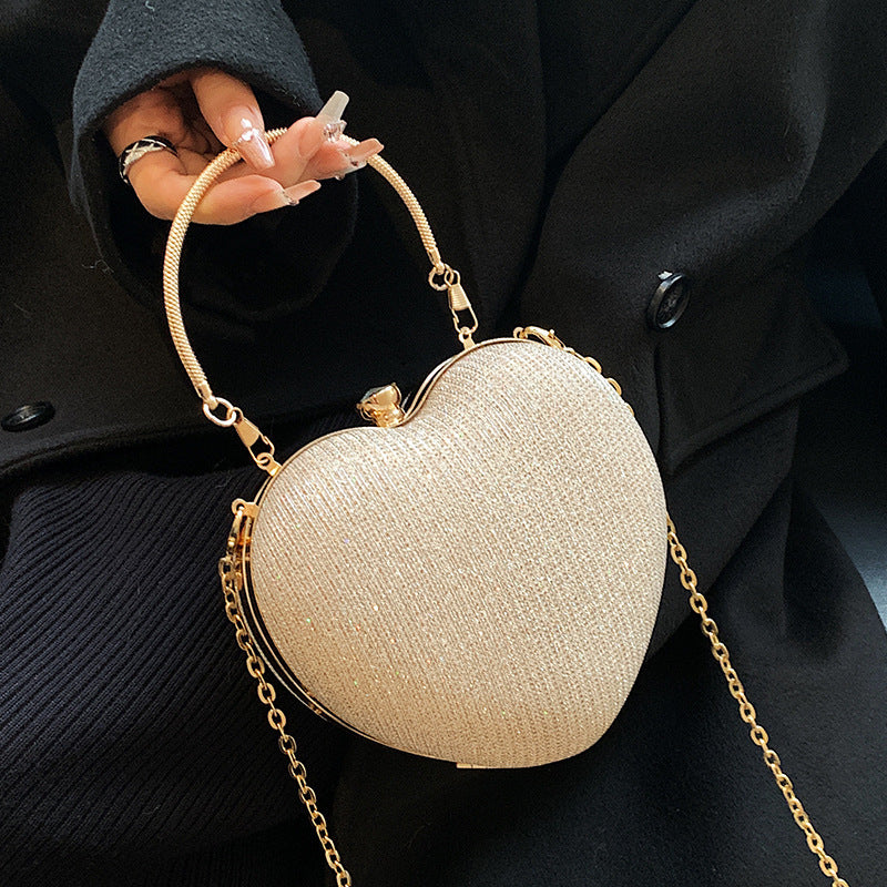 Heart-Shaped Acrylic Crossbody Bag with Chain – Small Peach Handheld 17cm