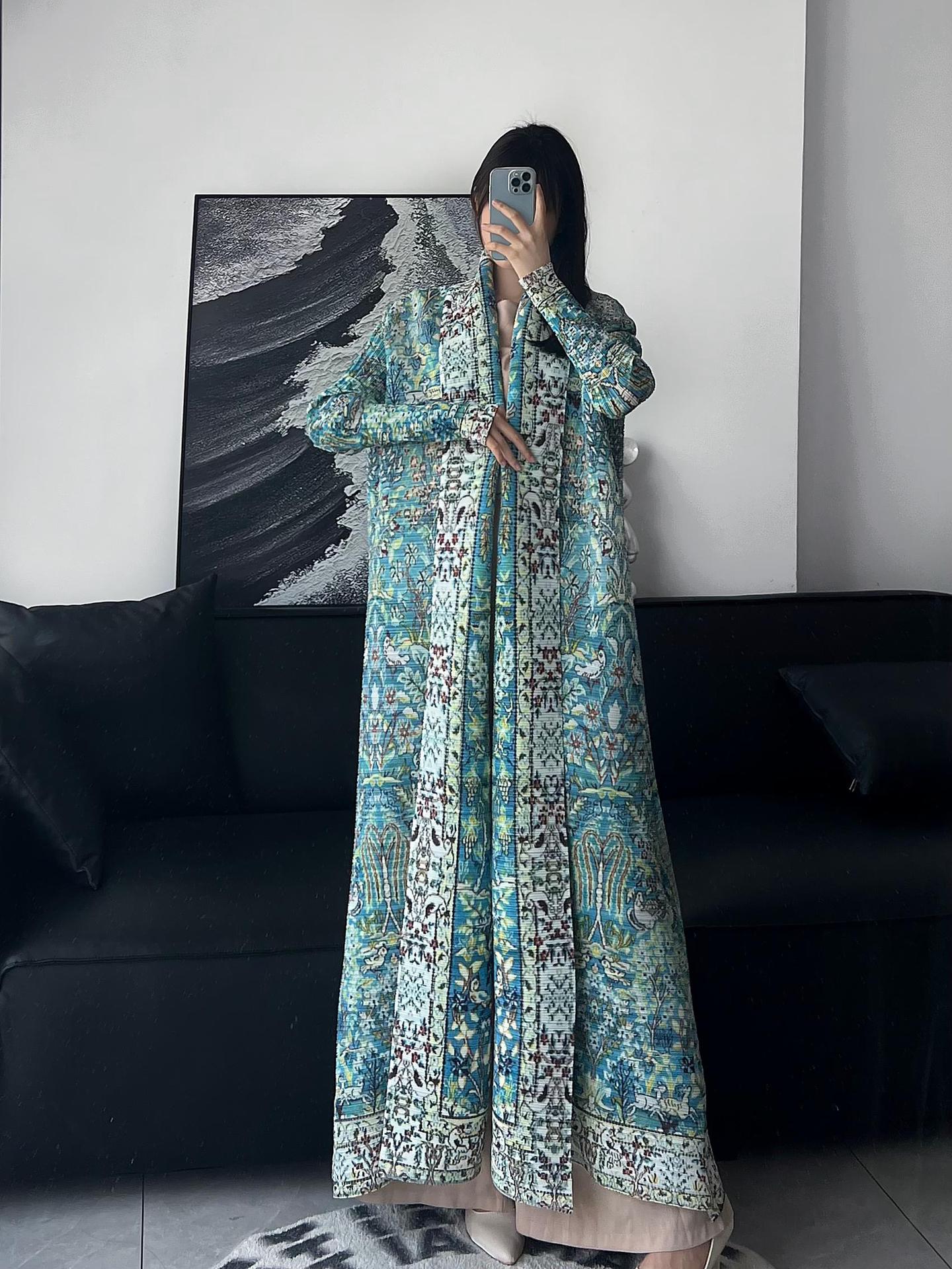 Pleated Print Fashionable All-match Lace-up Loose Arabian Abaya Robe