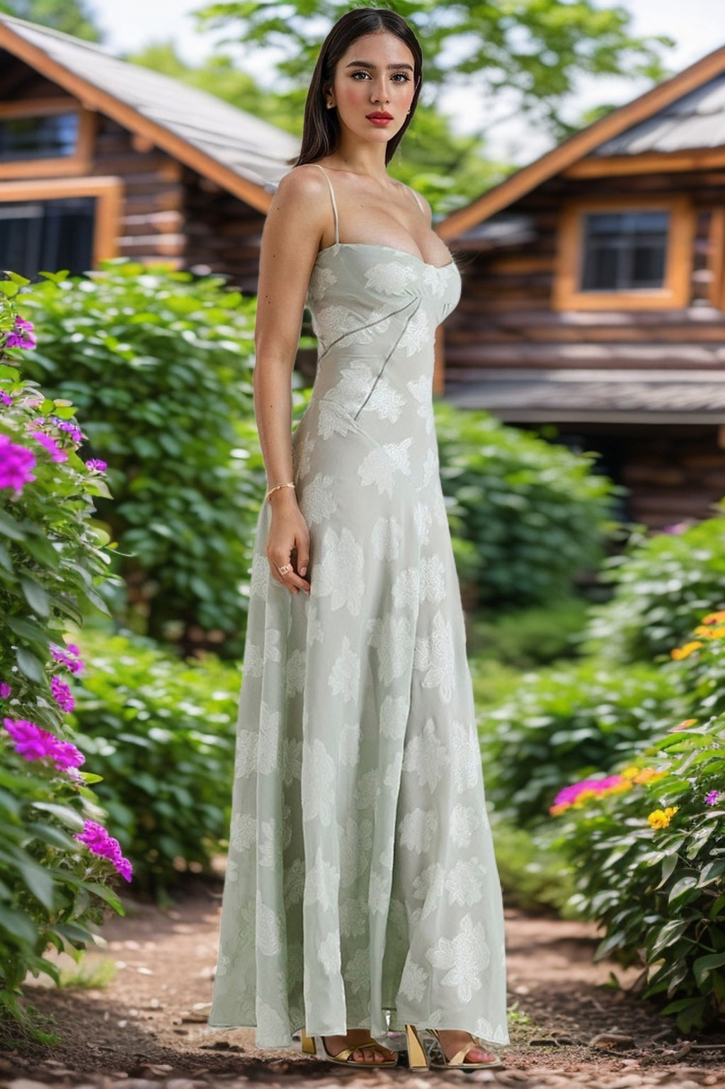 Robe Longue de Soirée Sexy en Dentelle Florale à Lacets et Bretelles pour Femme, Été, Coupe Ajustée