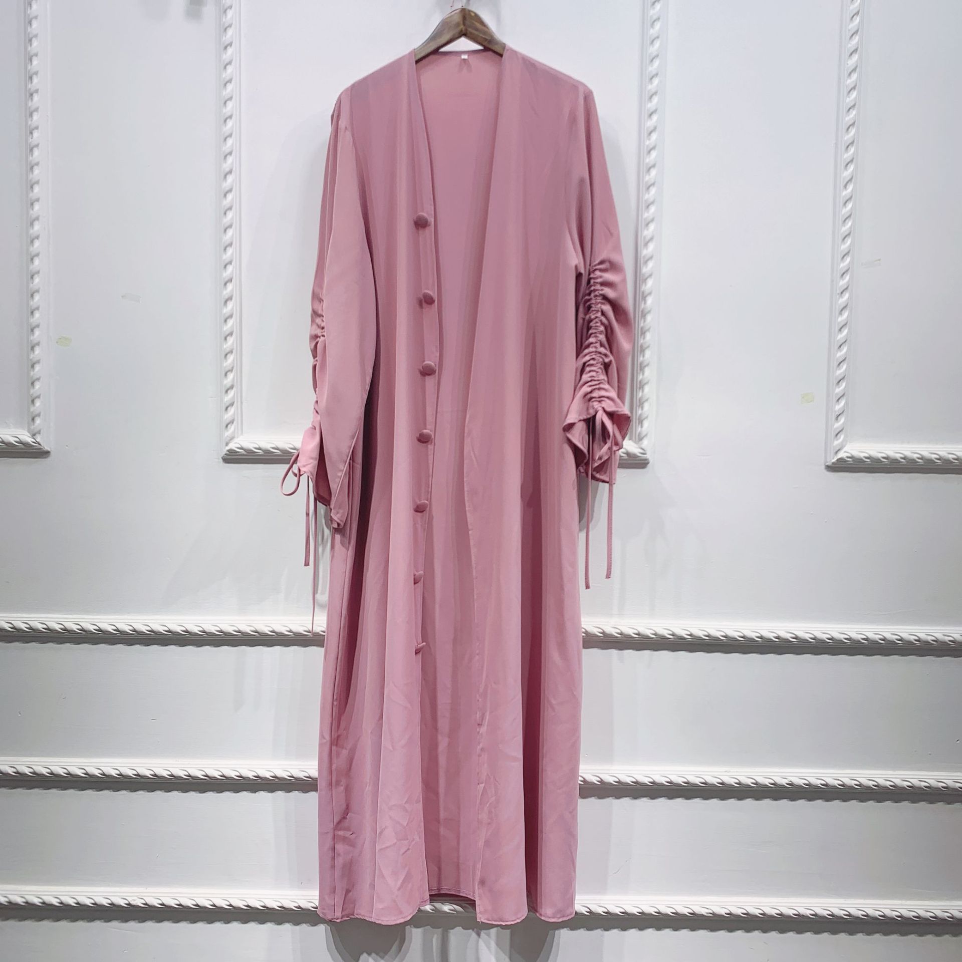 Cardigan robe à manches trompettes brodé style Moyen-Orient pour femme
