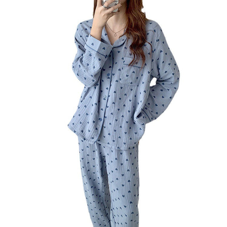 Women's Cotton Long-Sleeve Loose Two-Piece Lounge Set
