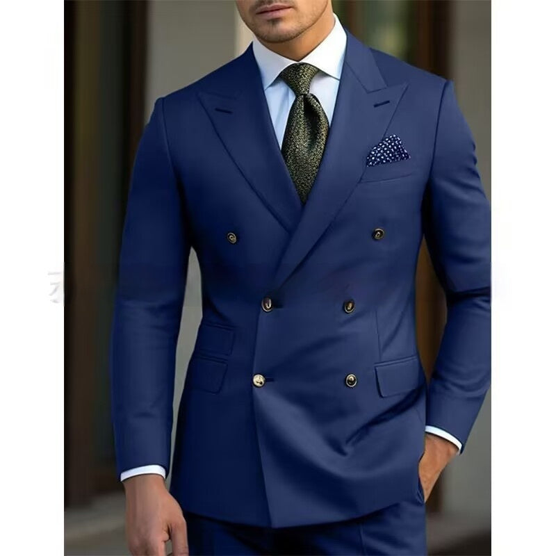 Men's Leisure Business Suit Set Two-Piece Cotton Blend