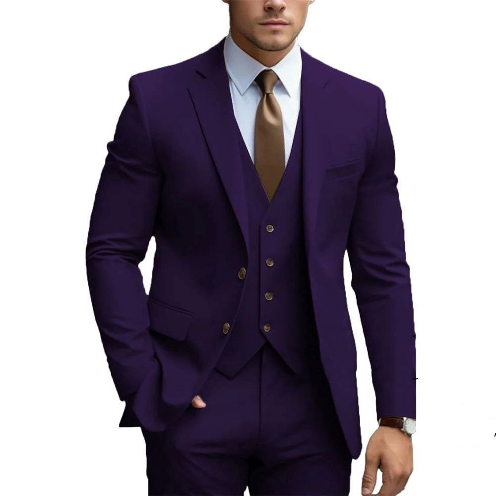 Men's Business Casual Slim Fit Three-Piece Suit Cotton Blend