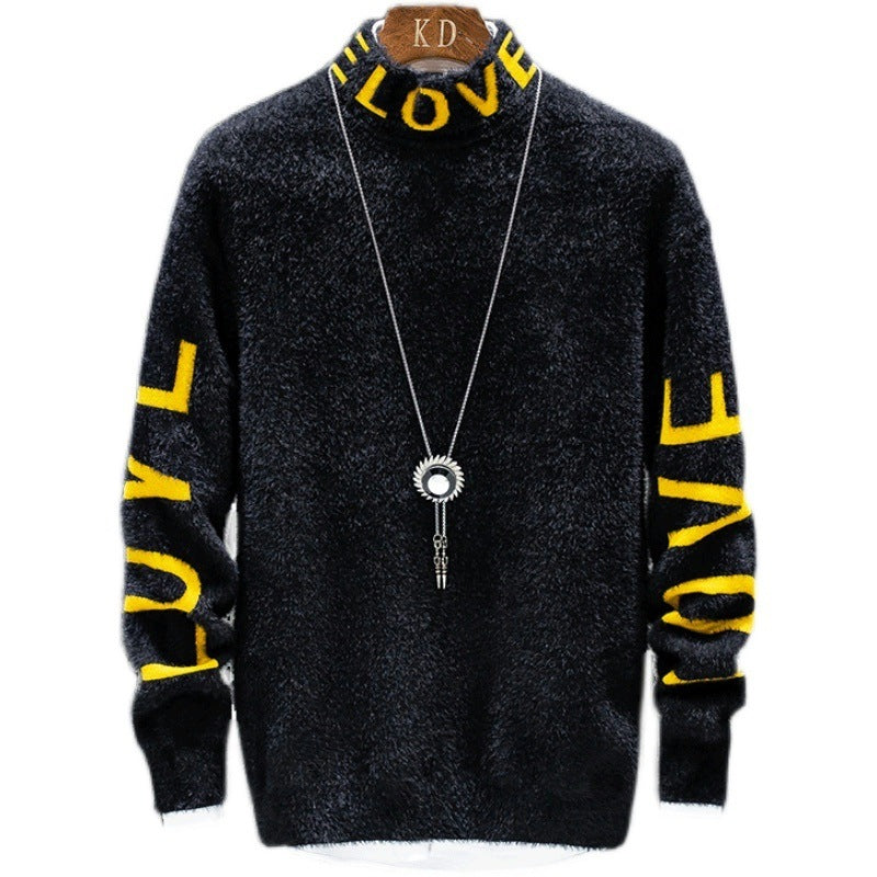 Pull Homme Slim Col Montant Ample Décontracté en Polyester