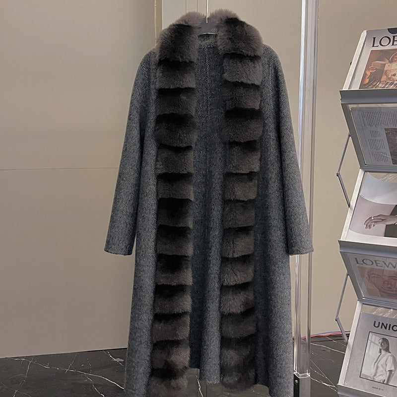 Alpaca Wool Coat with Detachable Fox Fur Collar