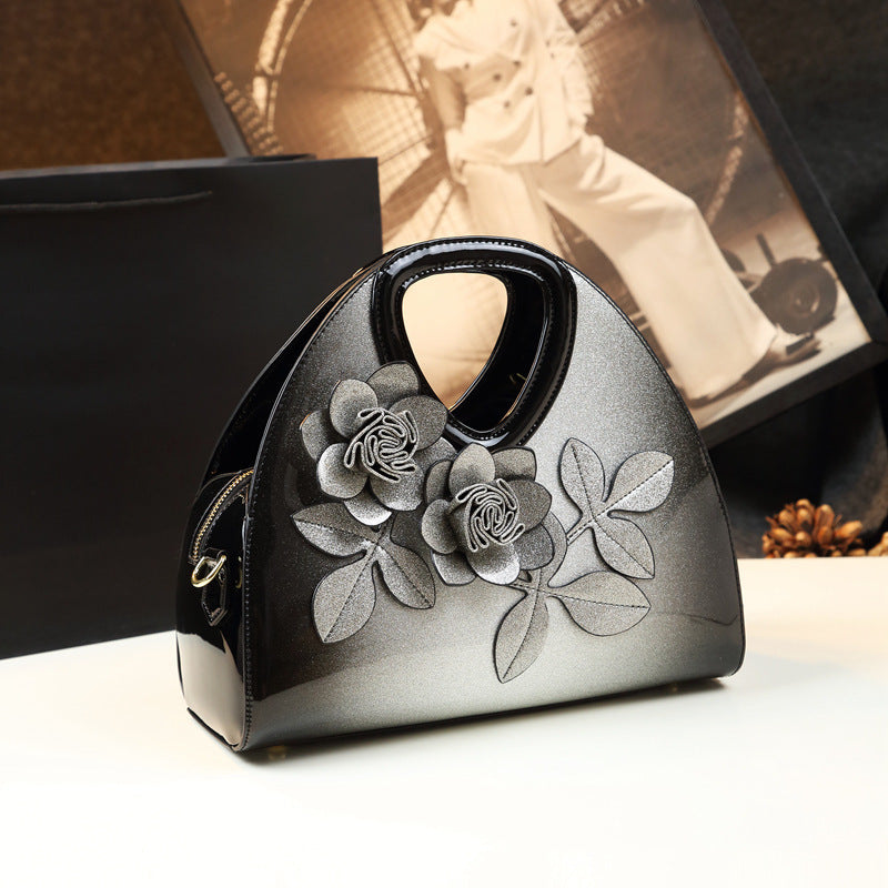 Personalized Flower Dumpling Patent Leather Messenger Bag