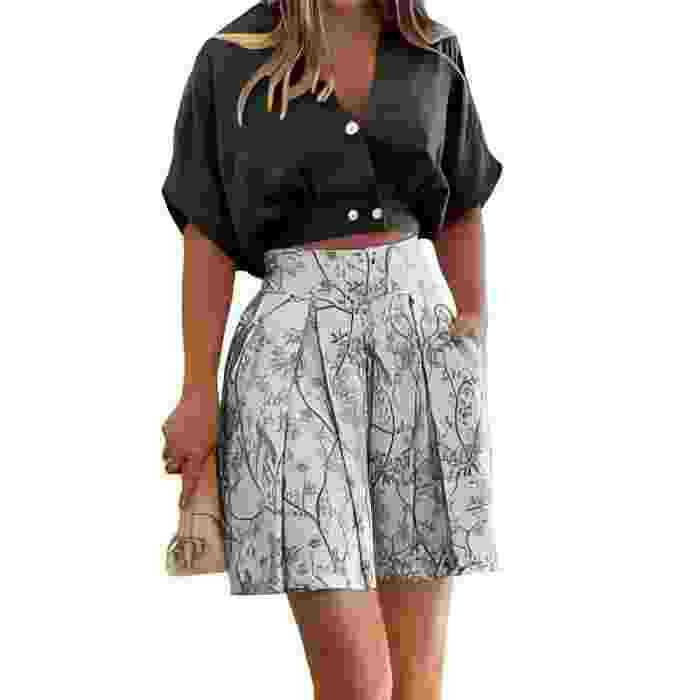 Short Sleeve Shirt and Shorts Fashion Suit for Women