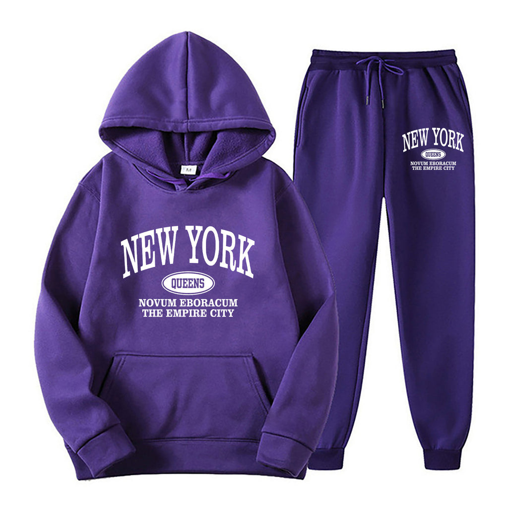 Men's Printed Hoodie Two-Piece Sweater Suit Polyester Fiber
