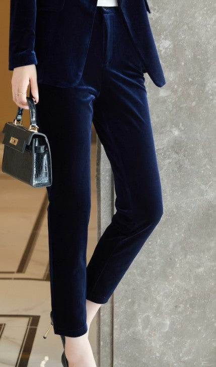 Women's High-End Gold Velvet Suit Jacket with Pants