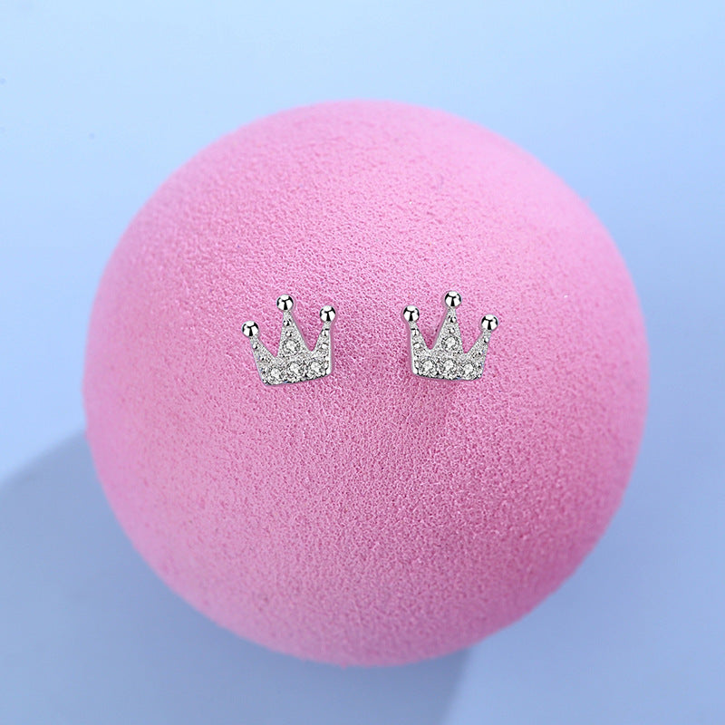 S925 Silver Petite Crown Diamond Stud Earrings