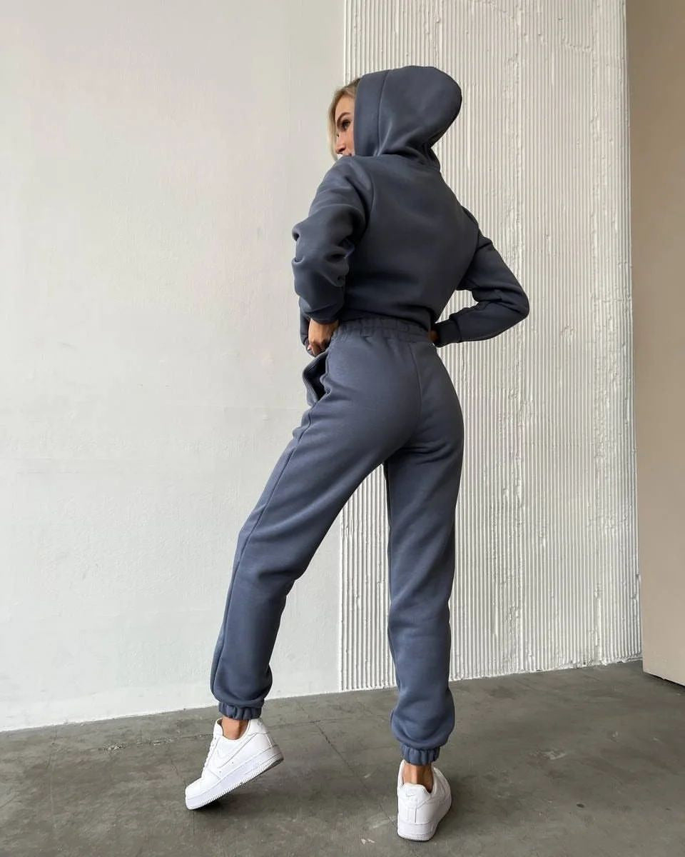 Ensemble de sweat à capuche zippé doublé polaire à manches longues