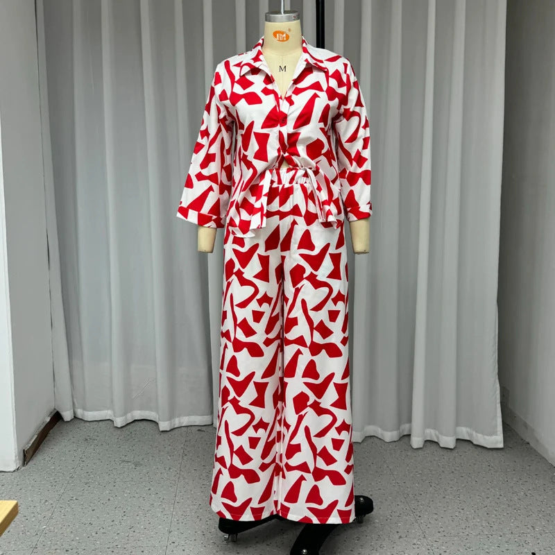 New European And American Women's Clothing Printed Two-piece Suit