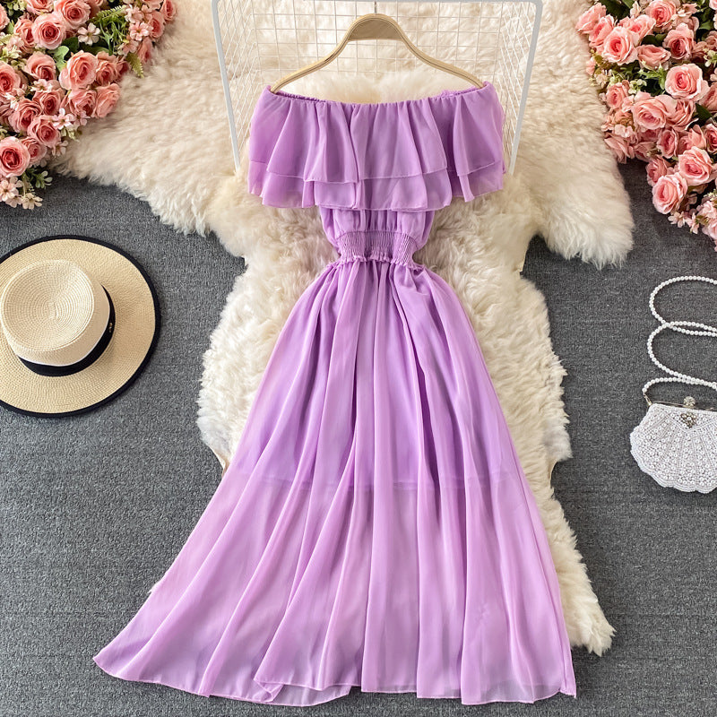 Robe trapèze en mousseline volantée à épaules dénudées, taille unique, plusieurs coloris