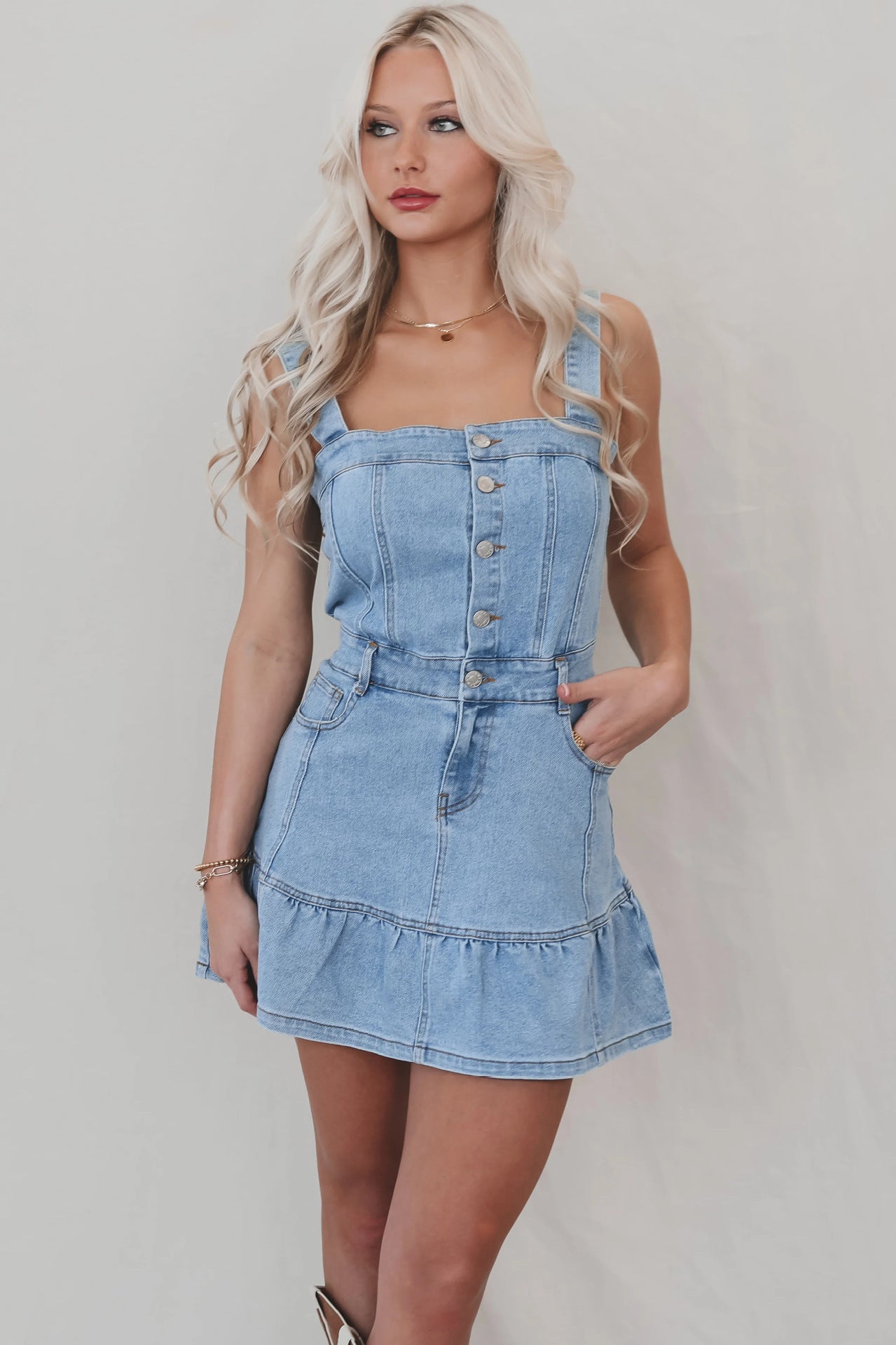 Fashion Suspenders Hot Girl Denim Women's Dress