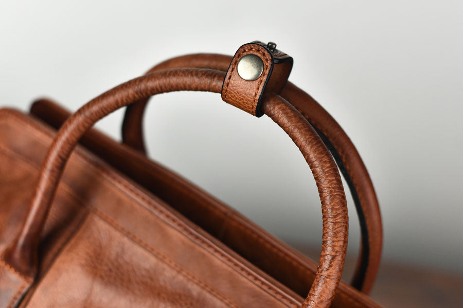 Sac à main cousu à la main en cuir de vachette tanné végétal à grande capacité