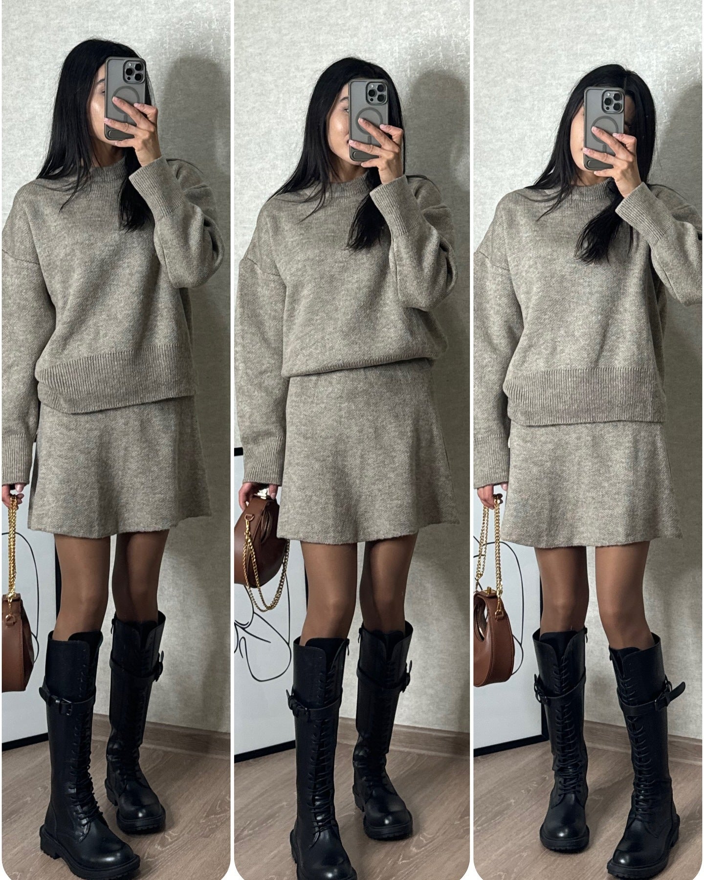Women’s 2-Piece Knit Sweater Set Long Sleeve Pullover & High Waist Mini Skirt
