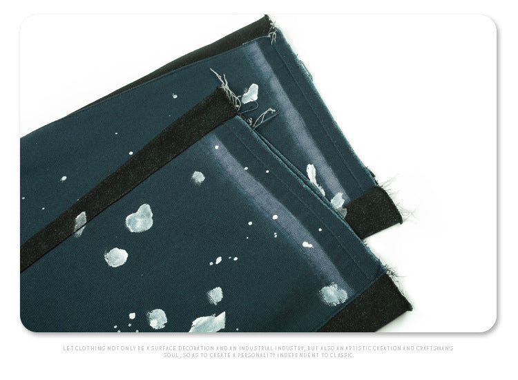 Hand Painted Graffiti Splash Ink High Waist Distressed Wide Leg Jeans Blue M-XXL
