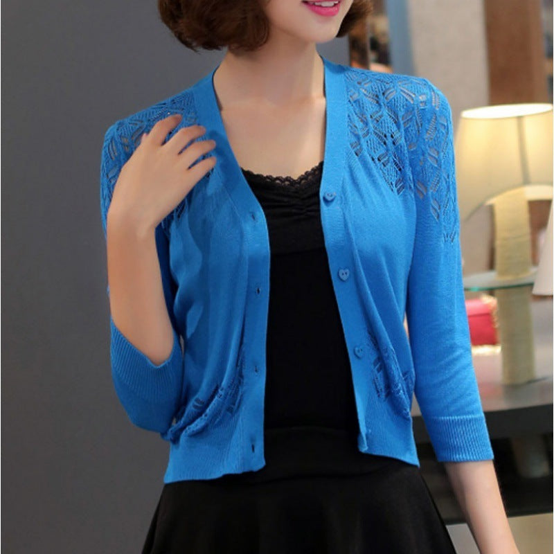 V-Neck Hollow-Out Short Knitted Cardigan Coat