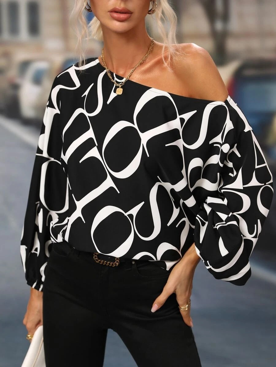 Summer Painted Off-shoulder Bishop Sleeves Top