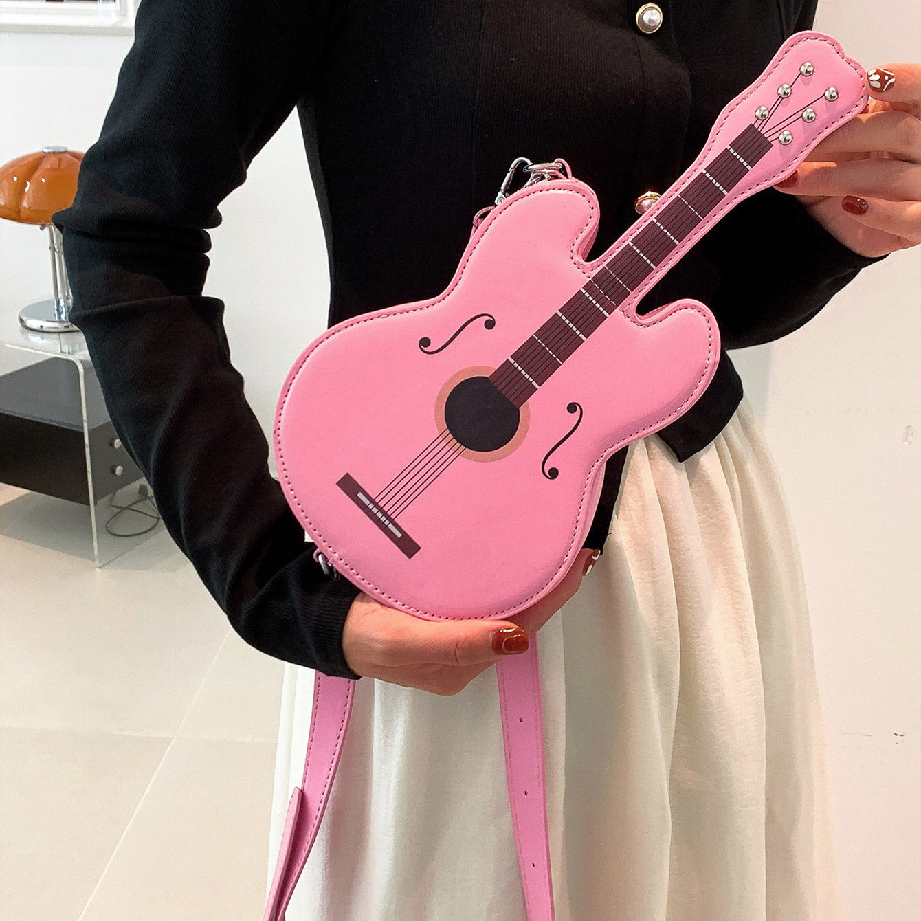 Guitar Chest Bag Crossbody Shoulder Bag for Women 16x21x5cm PU Medium Hard