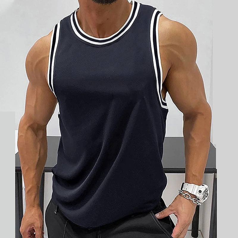 Gilet de fitness côtelé à col rond, couleur unie pour homme