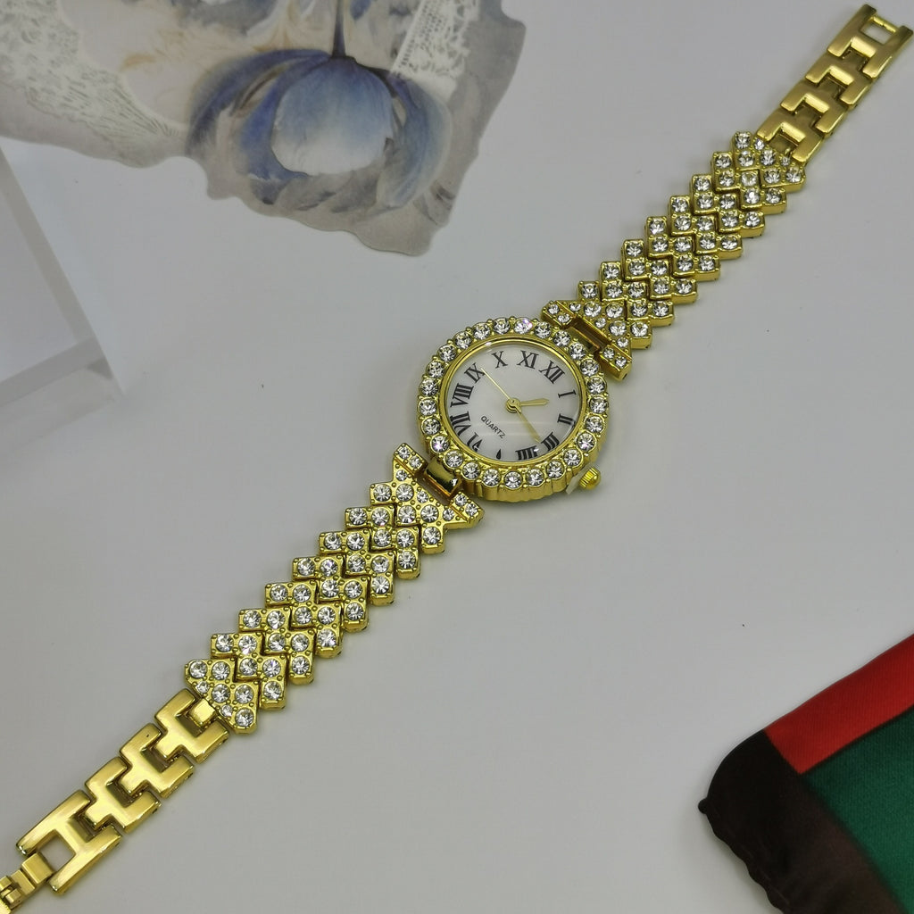 Diamond-Studded Starry Sky Quartz Watch Bracelet for Women – Gold, Rose Gold, Silver, 27mm Dial