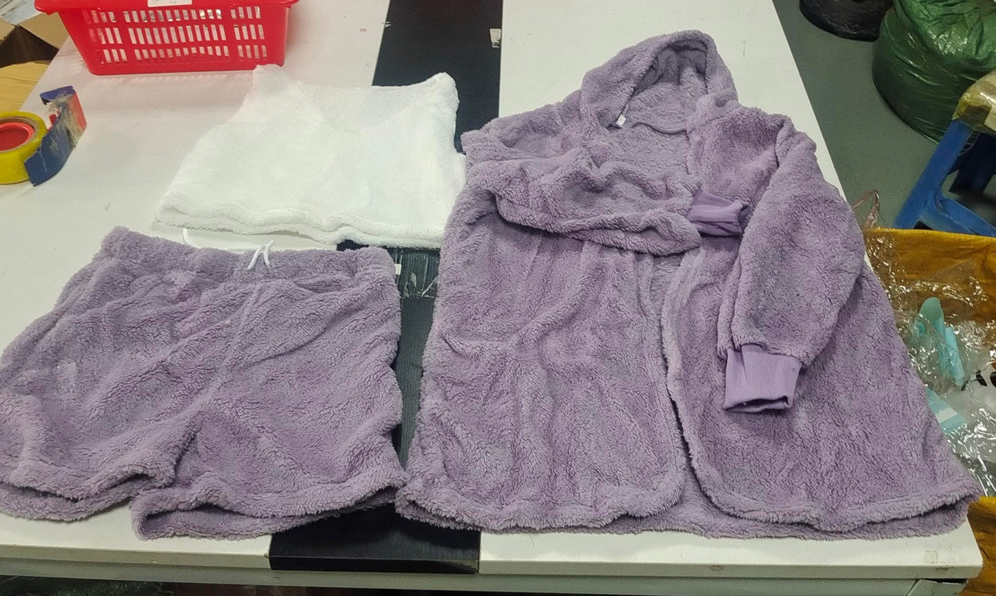 3pcs Long Sleeve Crop Tank Top And Drawstring Shorts Pajama Set