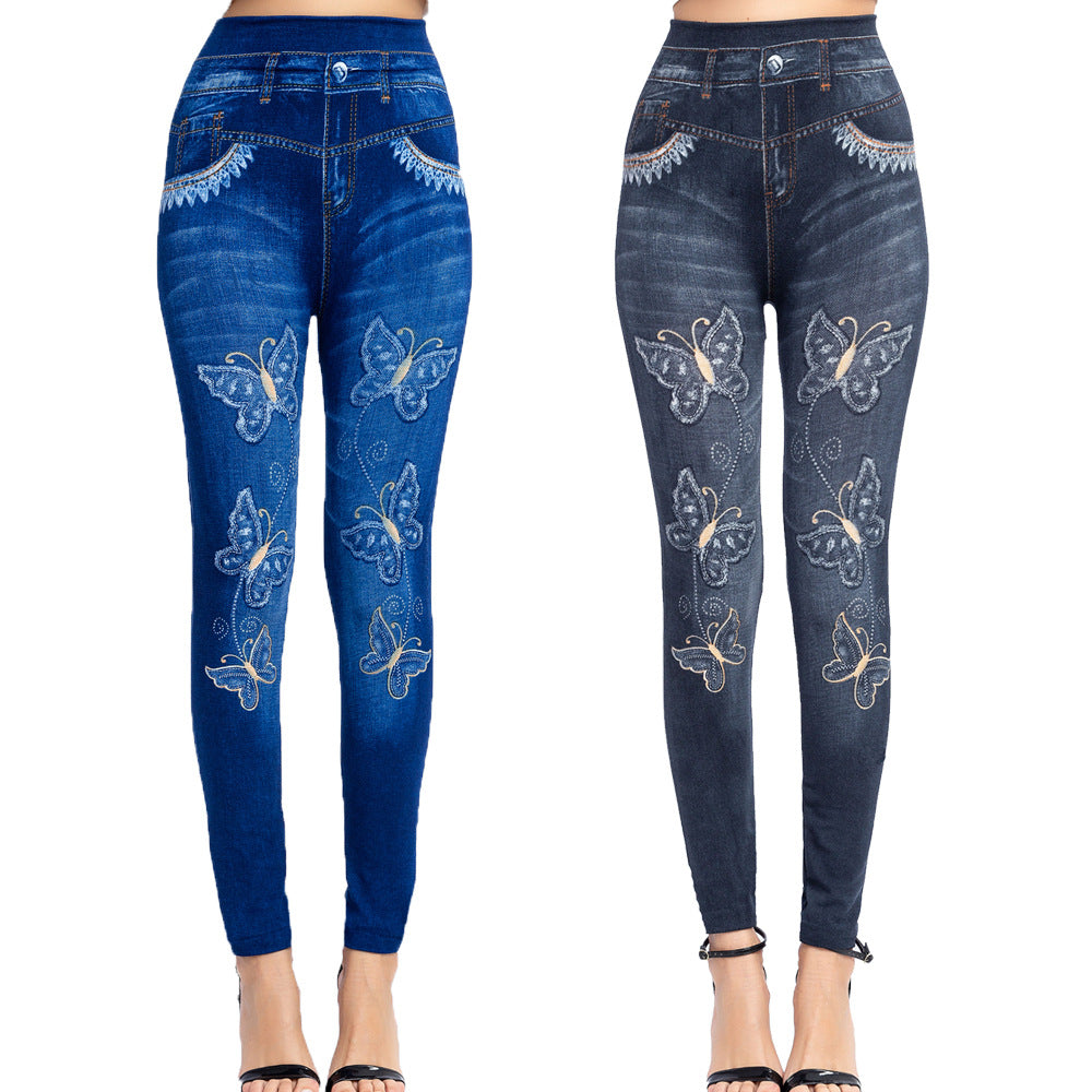 High-Waisted Ultra-Stretch Capri Pants with Butterfly Print