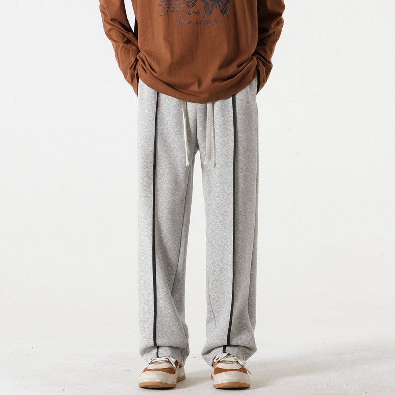 Pantalon décontracté coupe droite ample pour homme, gris et noir