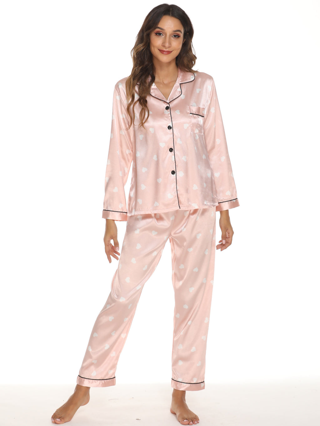 Two-Piece Stretch Satin Pajama Set for Women