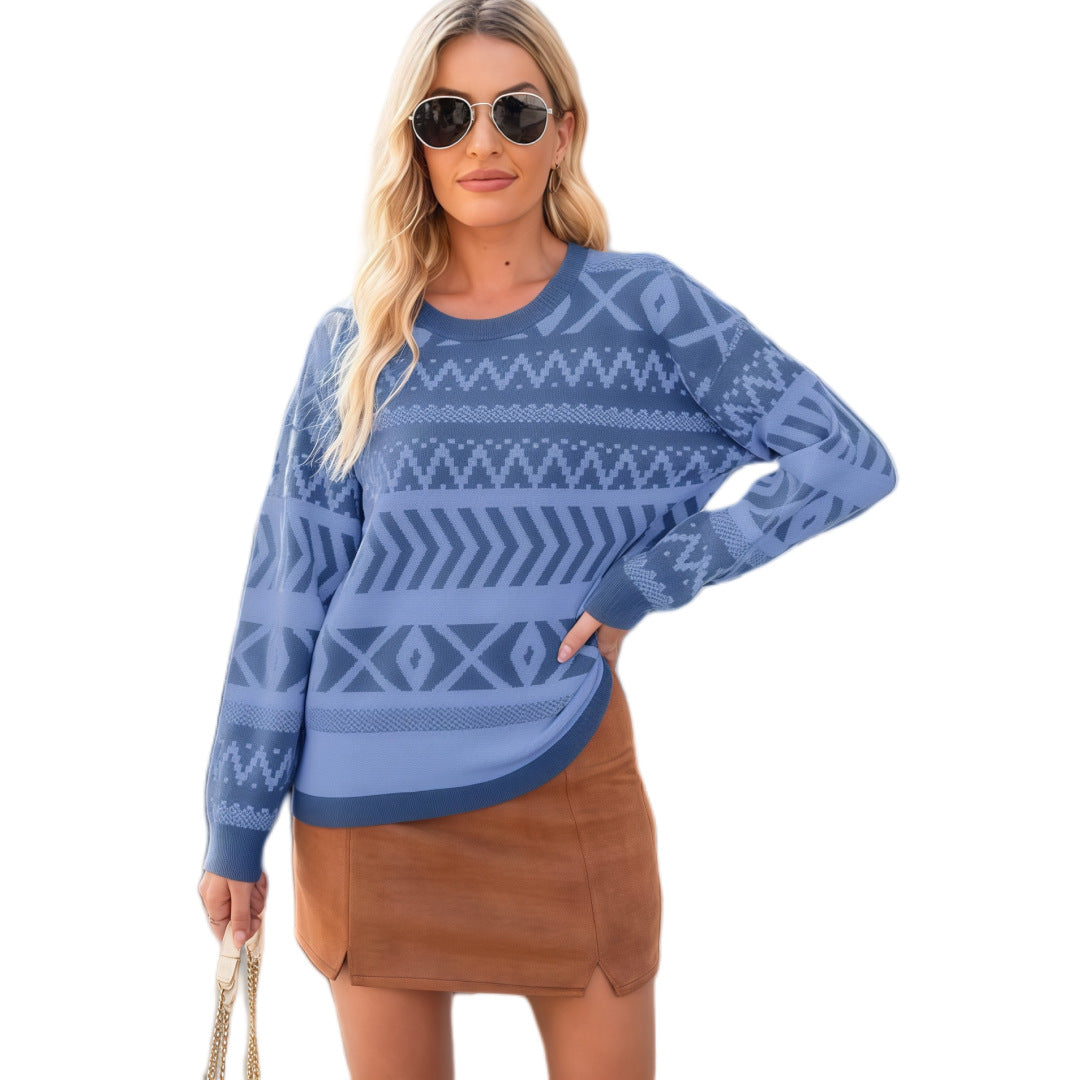 Pull en maille à manches longues et col rond au style intellectuel unique