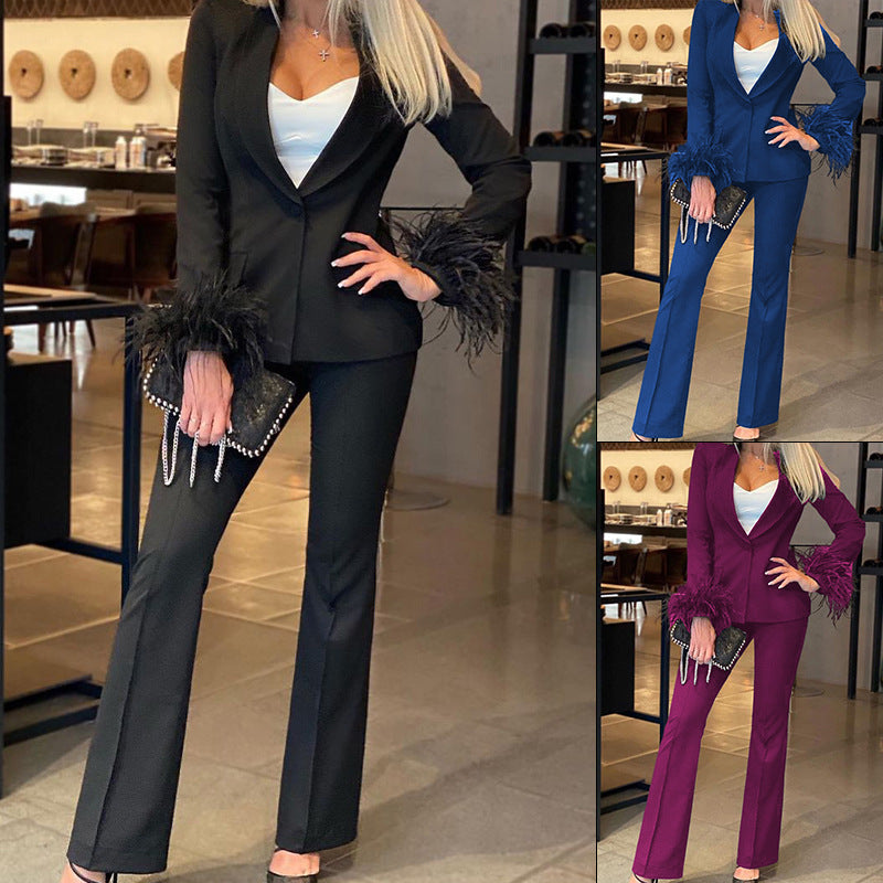Ensemble décontracté tendance femme à manches longues avec veste et pantalon